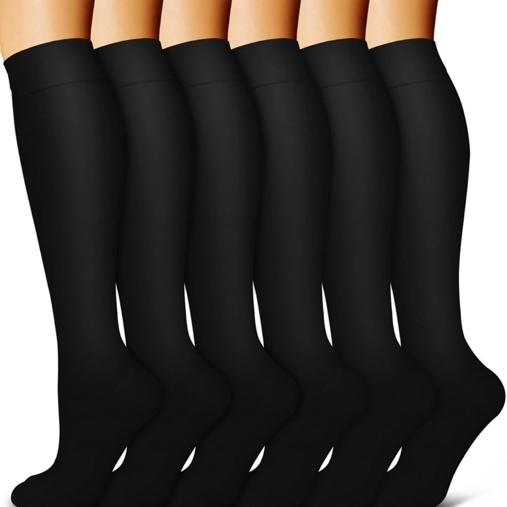 Cooper Compression Socks Women’s or Men’s 6 Pair Black Knee-High Socks S/M